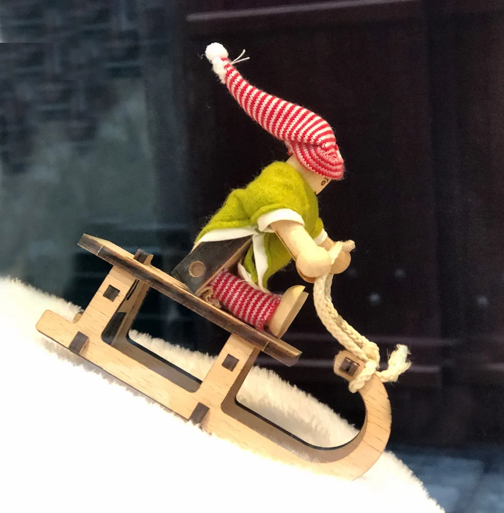 WoodHeroes sustainable Christmas gnome with toboggan Christmas decoration sustainable