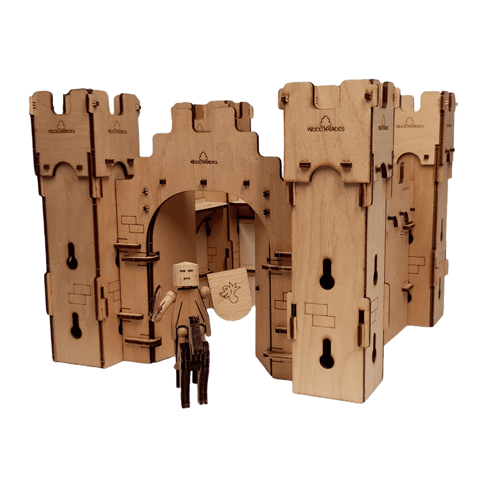 Toy castle - wooden construction set "Castle guard" by WoodHeroes for children from 6 years - picture of wooden castle