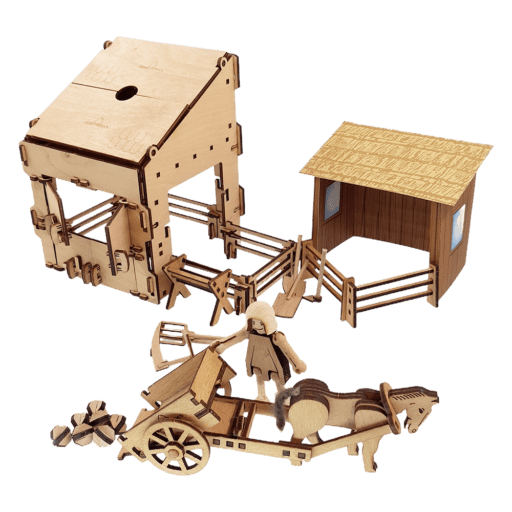 WoodHeroes knight castle wooden toy field work horse stable